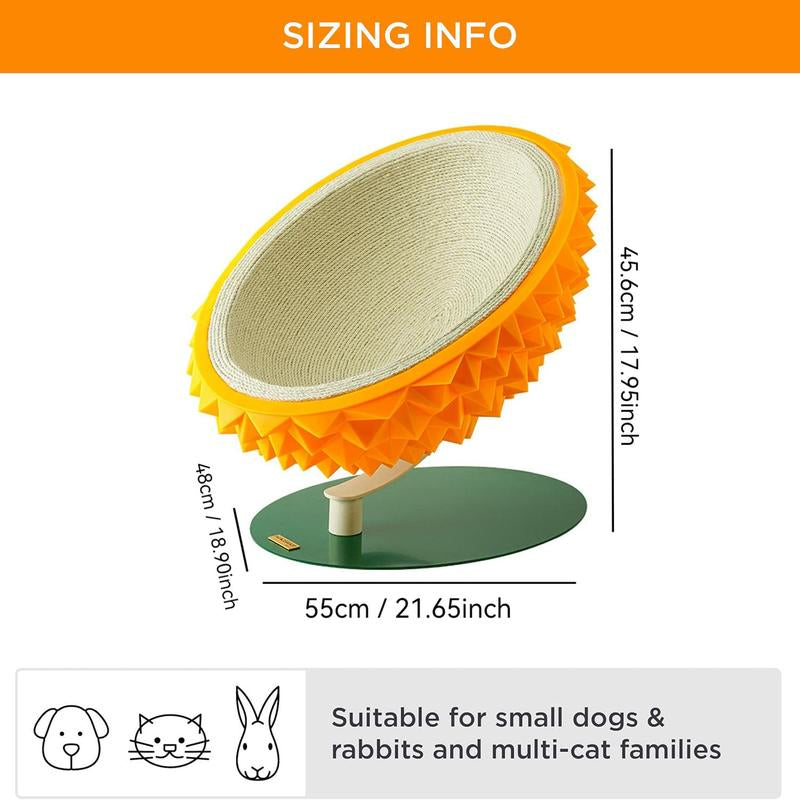 Durian Shape Cat Scratching Bed - Cute and Sturdy 3-In-1 Cat House - Comfortable Sisal Rope Scratching Board for Claw Care and Resting