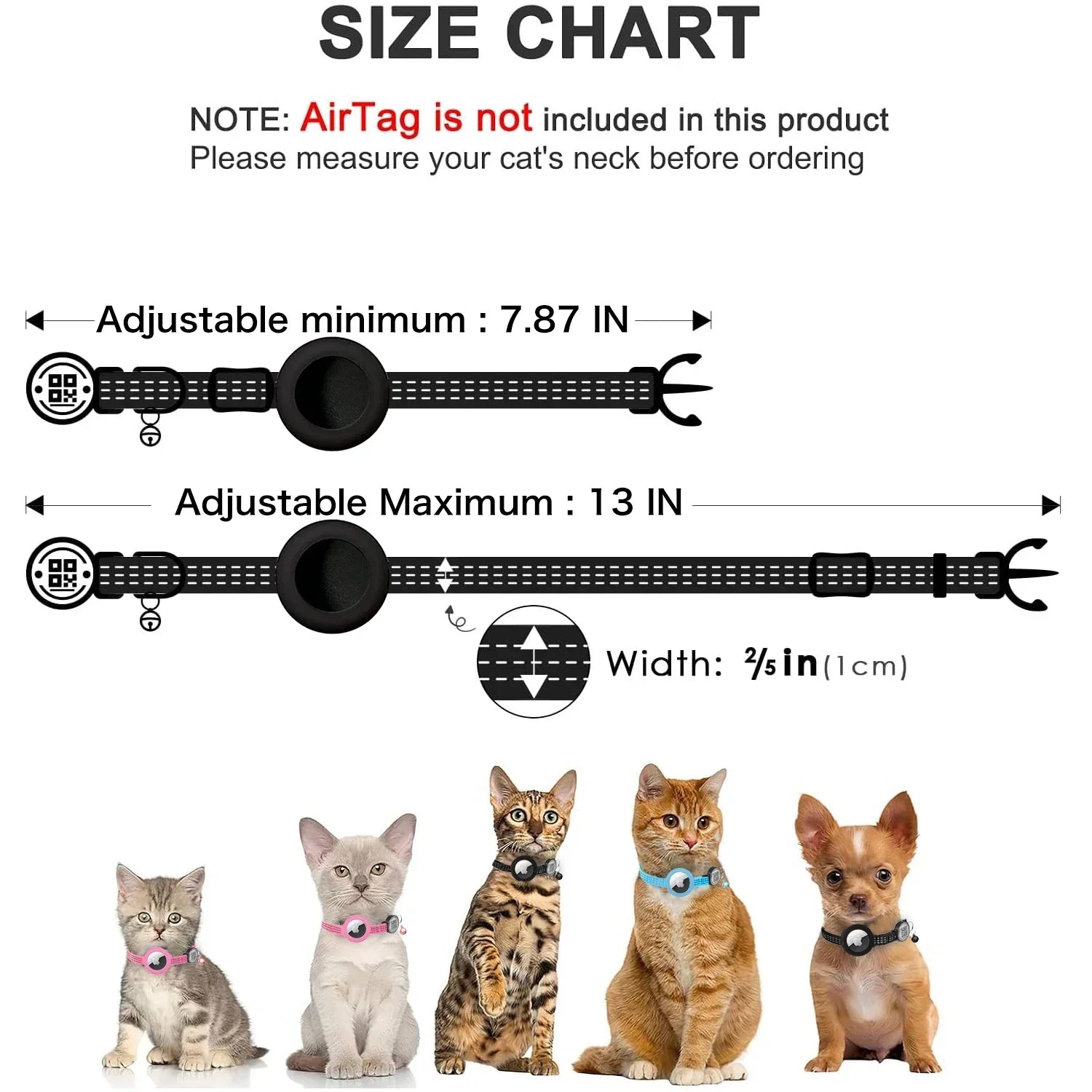 Reflective Cat Collar with Apple AirTag Holder, QR Name Tag, and Quick Release Buckle for Enhanced Safety and Anti-Loss Tracking