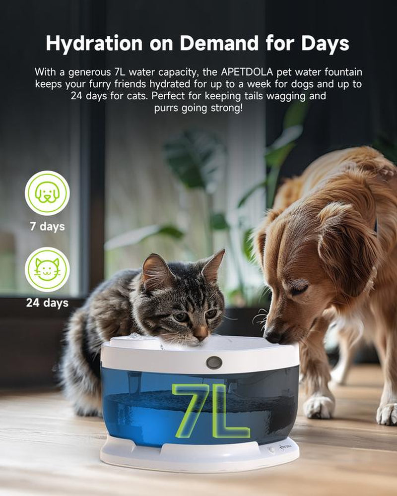 Wireless Dog Water Fountain,Battery Operated Dog Water Dispenser with Motion Sensor, 237 Oz/ 7L Cordless Fountain Water Bowl 3 Work Modes for Large Dogs Cats Multi-Pets - FP30