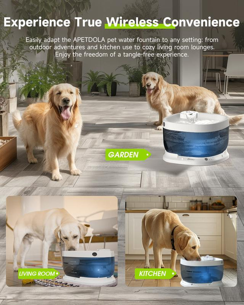 Wireless Dog Water Fountain,Battery Operated Dog Water Dispenser with Motion Sensor, 237 Oz/ 7L Cordless Fountain Water Bowl 3 Work Modes for Large Dogs Cats Multi-Pets - FP30