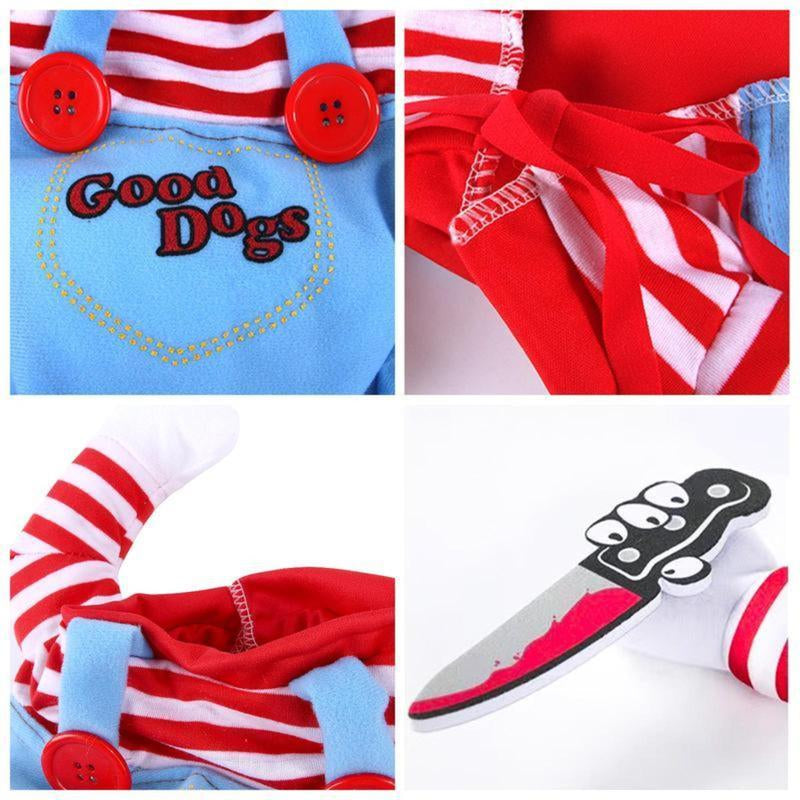 2025 New Funny Dog Costume with Pet Wig, Role Play Horror Costume with Knife, Creative Pet Costume Suitable for Small, Medium and Large Dogs, Cats and Puppies, Halloween Costume Funny